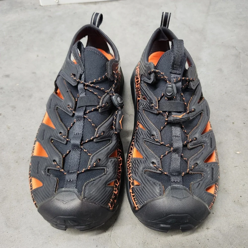 Hoka One One Hopara Men 11 Black Orange Mountain Hiking Sandals 1123112 BGPO
